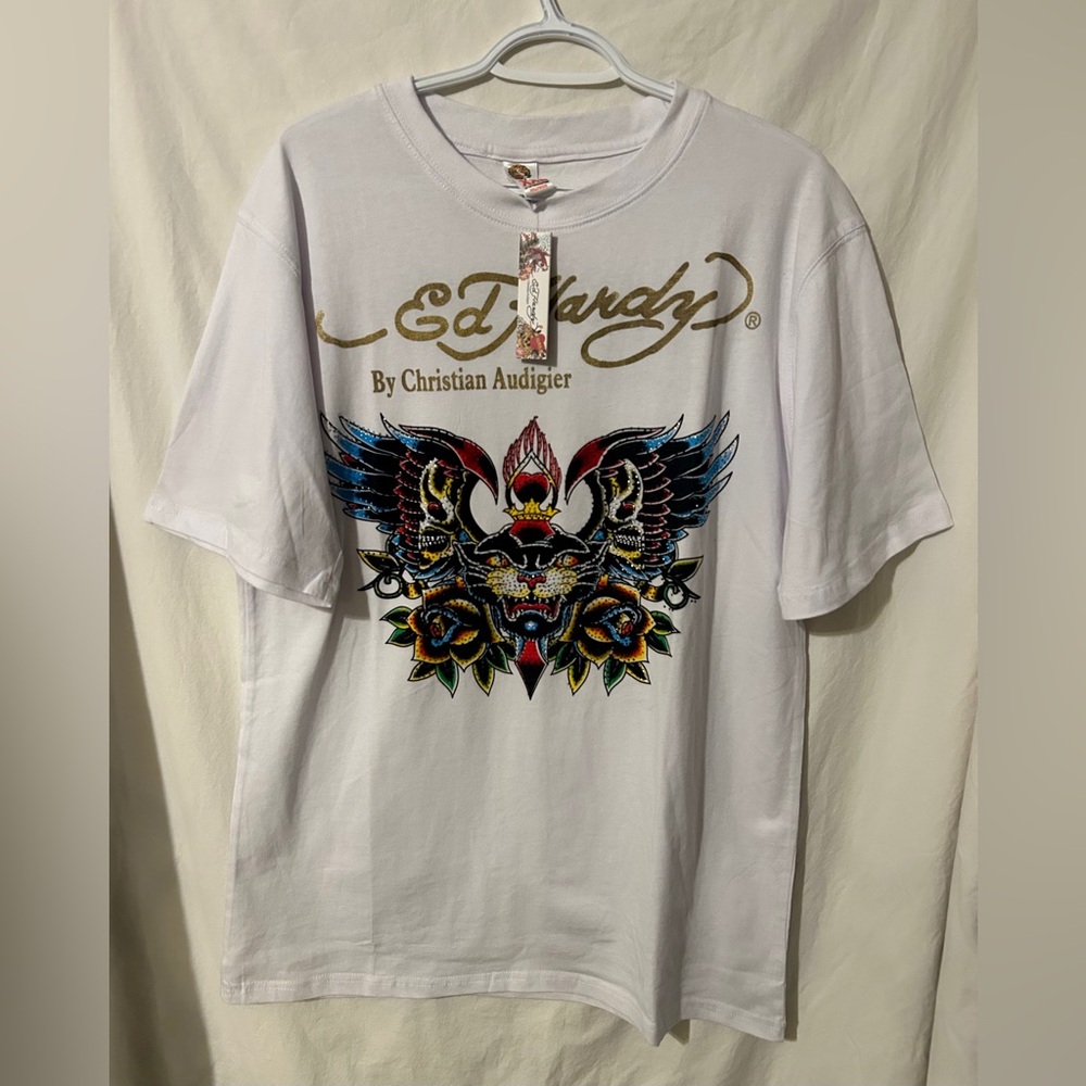 Vintage Christian Audigier Ed Hardy New With Tags Mens Graphic White Tee